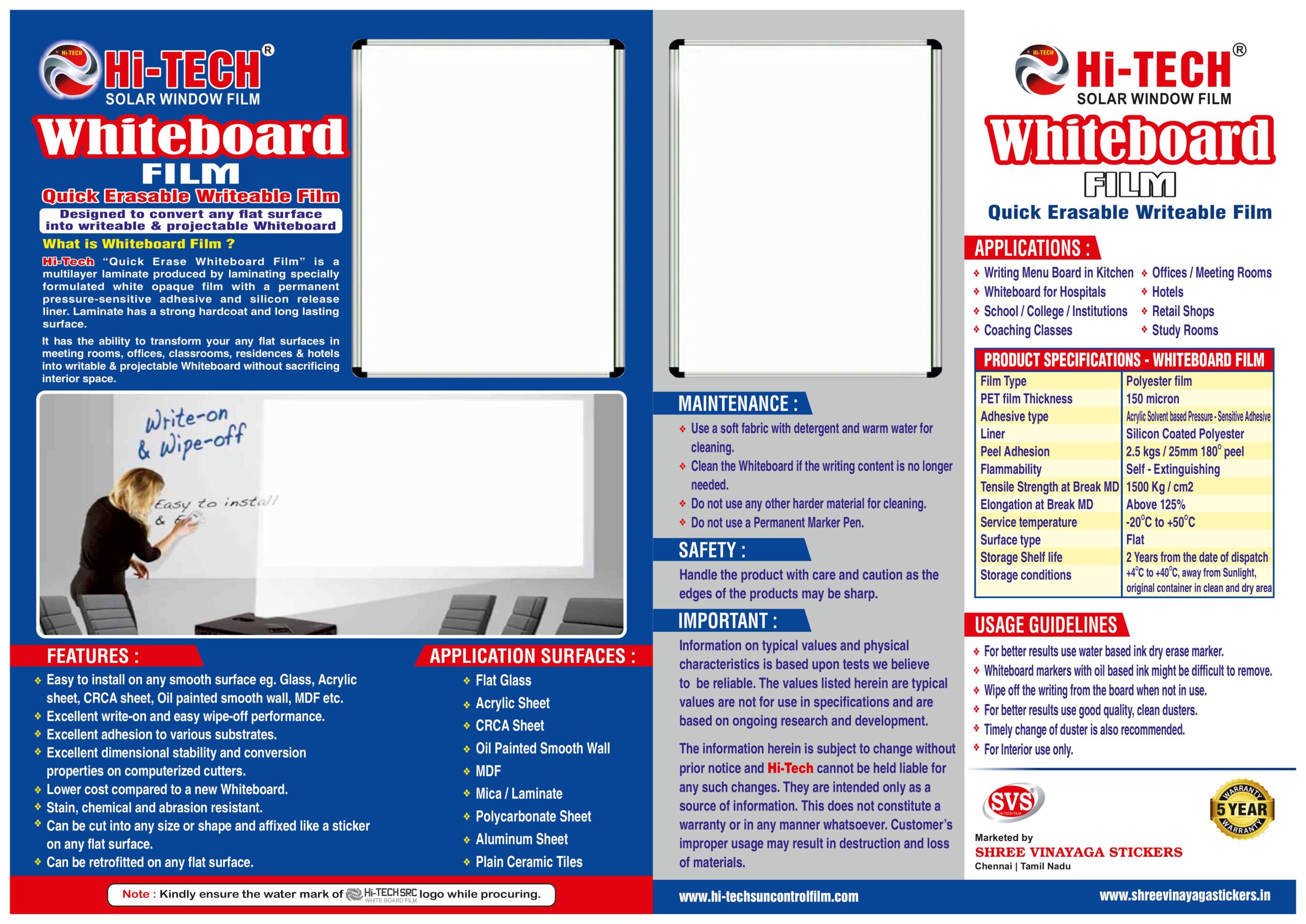 Whiteboard film with self adhesive writing board FILMS WITH SELF ADHESIVE writing board with self ad issue