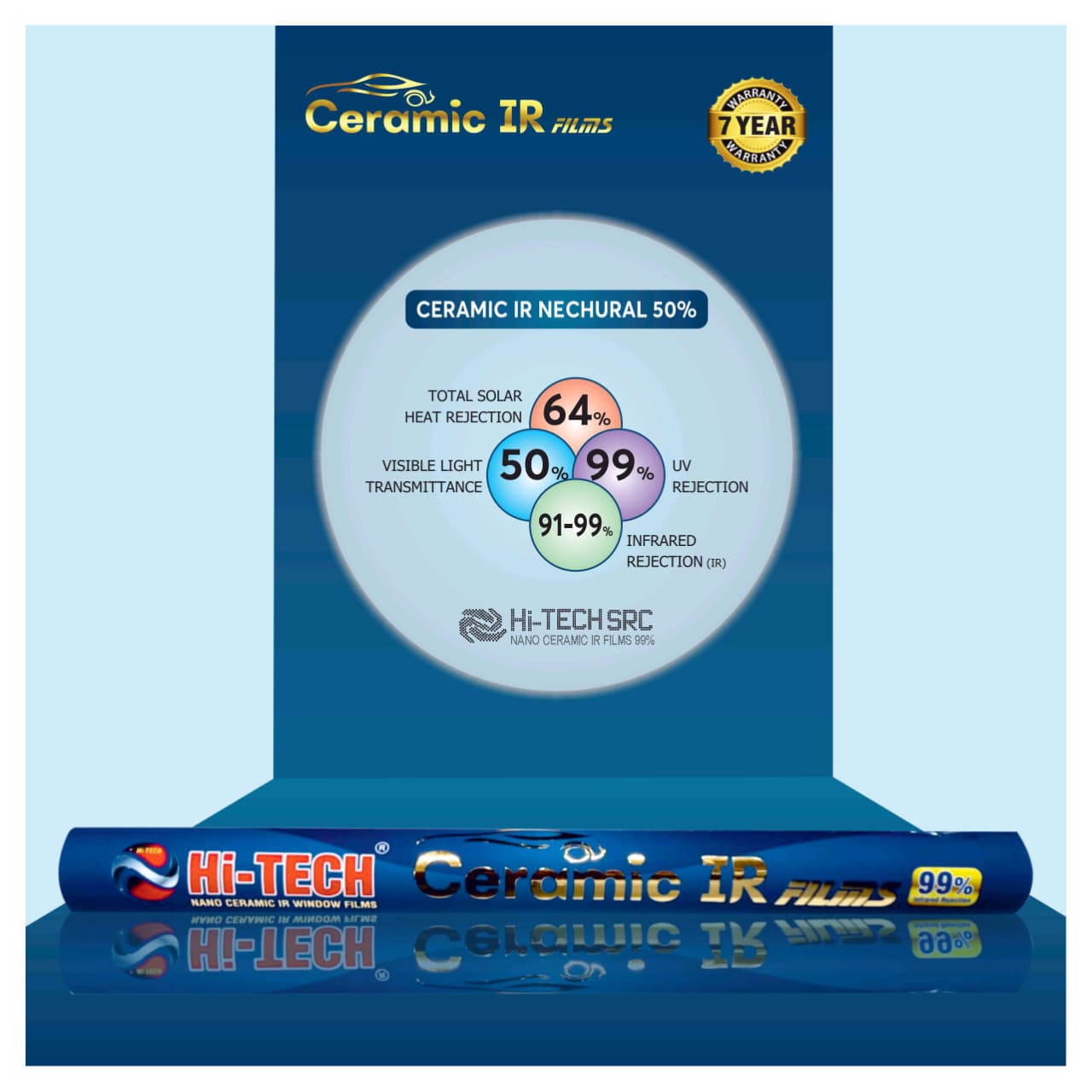 50%VLT NANO CERAMIC WINDOW TINT FOR CAR HIGH HEAT REJECTION GLARE REDUCTION AUTO TINT FILMS - Image 3